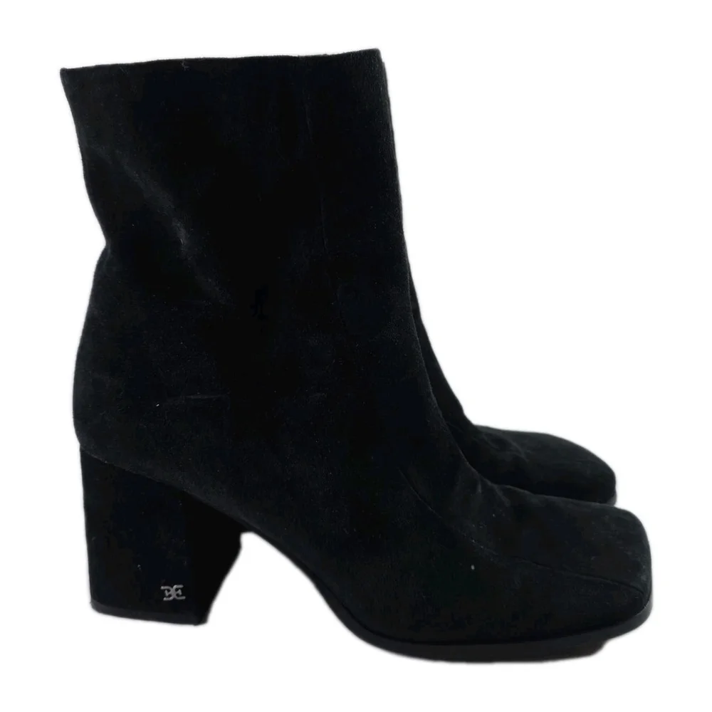 Sam Edelman Mayla Block Heel Squared Toe Seude Ankle Boot Zip Black Size 9M